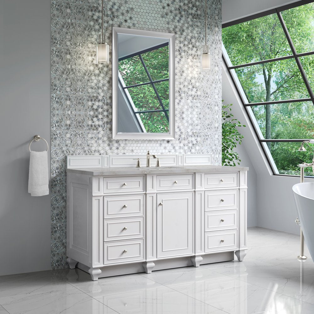 James Martin - Bristol 60" Single Vanity, Bright White w/ 3 CM Victorian Silver Silestone Top - 157-V60S-BW-3VSL view 3