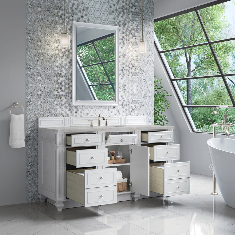 James Martin - Bristol 60" Single Vanity, Bright White w/ 3 CM Victorian Silver Silestone Top - 157-V60S-BW-3VSL view 4