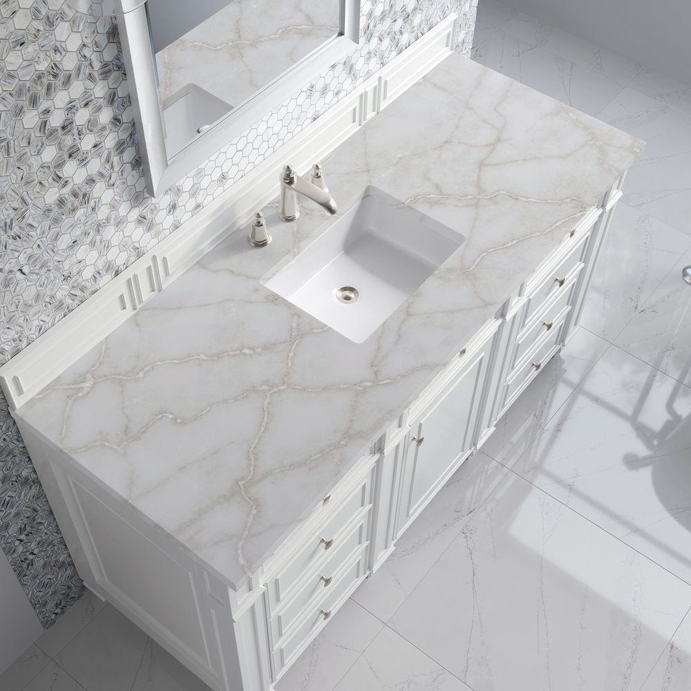 James Martin - Bristol 60" Single Vanity, Bright White w/ 3 CM Victorian Silver Silestone Top - 157-V60S-BW-3VSL view 5
