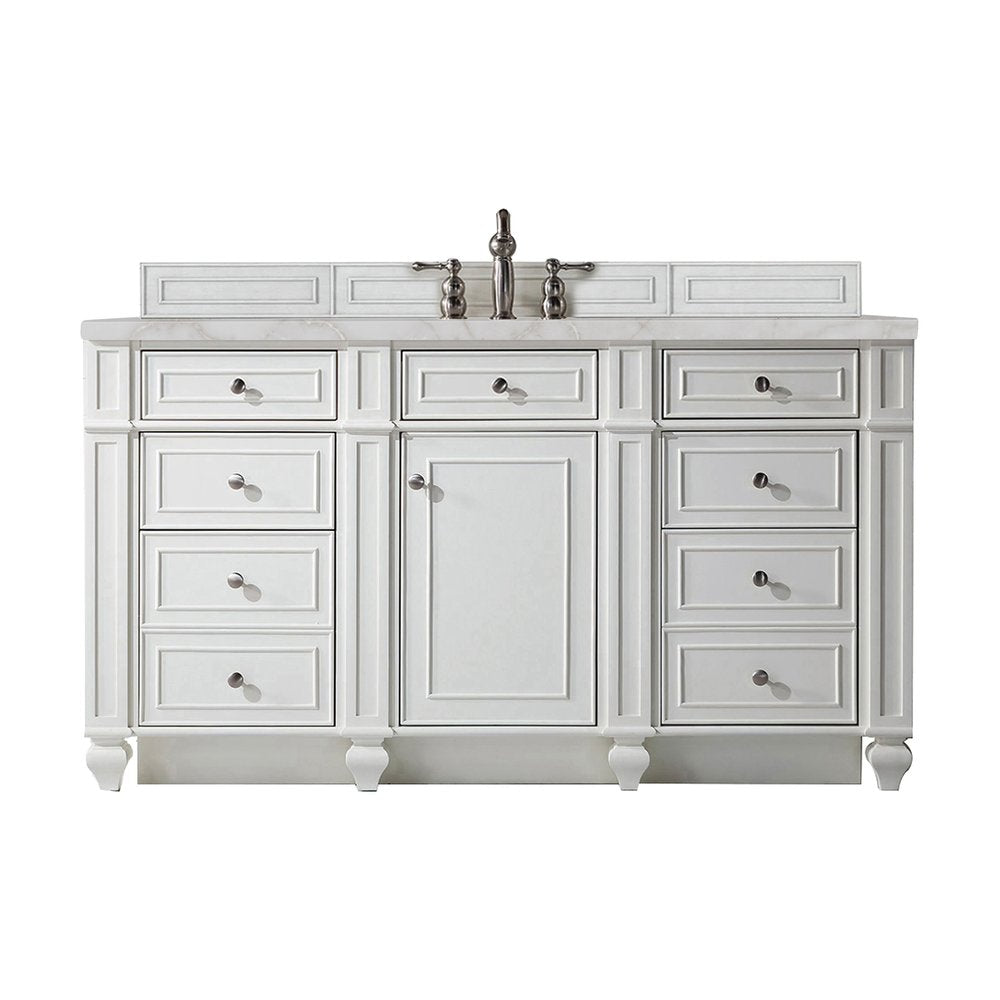 James Martin - Bristol 60" Single Vanity, Bright White w/ 3 CM Victorian Silver Silestone Top w/FreePower Wireless Charger - 157-V60S-BW-FVSL view 1