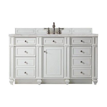 James Martin - Bristol 60" Single Vanity, Bright White w/ 3 CM Victorian Silver Silestone Top w/FreePower Wireless Charger - 157-V60S-BW-FVSL view 1