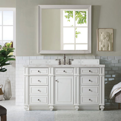 James Martin - Bristol 60" Single Vanity, Bright White w/ 3 CM Victorian Silver Silestone Top w/FreePower Wireless Charger - 157-V60S-BW-FVSL view 3