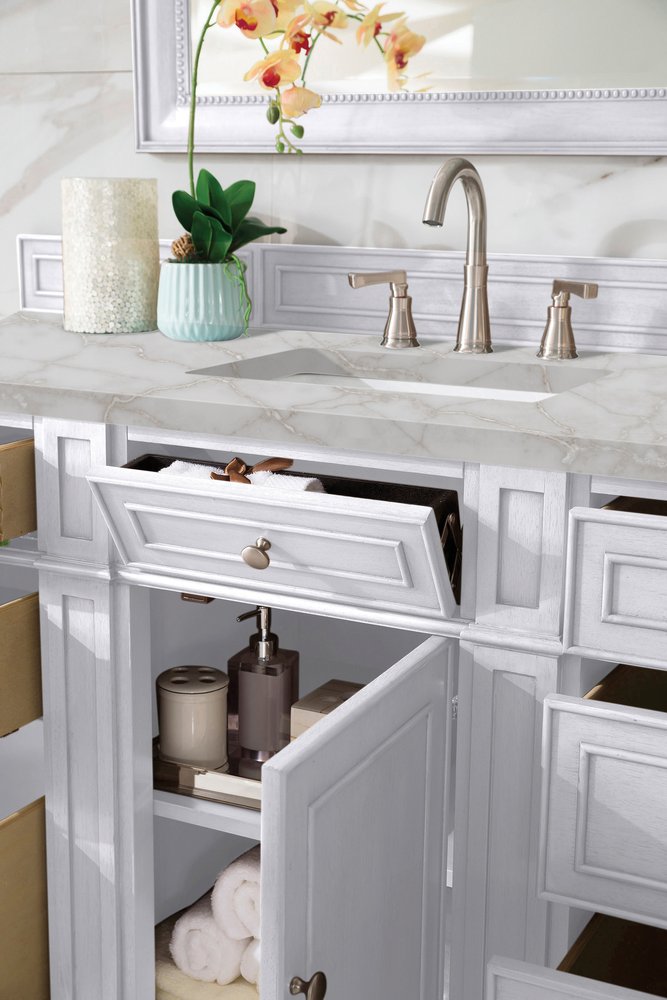 James Martin - Bristol 60" Single Vanity, Bright White w/ 3 CM Victorian Silver Silestone Top w/FreePower Wireless Charger - 157-V60S-BW-FVSL view 5