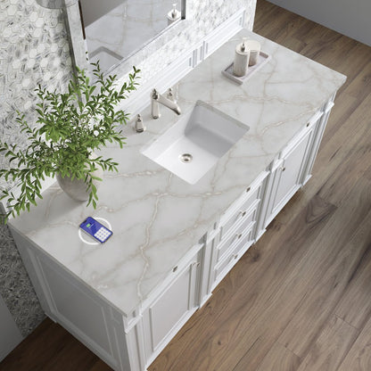 James Martin - Bristol 60" Single Vanity, Bright White w/ 3 CM Victorian Silver Silestone Top w/FreePower Wireless Charger - 157-V60S-BW-FVSL view 6