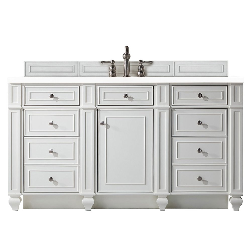 James Martin - Bristol 60" Single Vanity, Bright White w/ 3 CM White Zeus Silestone Top - 157-V60S-BW-3WZ view 1