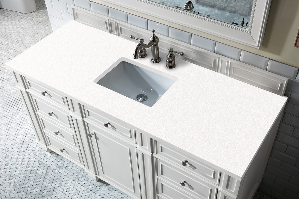 James Martin - Bristol 60" Single Vanity, Bright White w/ 3 CM White Zeus Silestone Top - 157-V60S-BW-3WZ view 2
