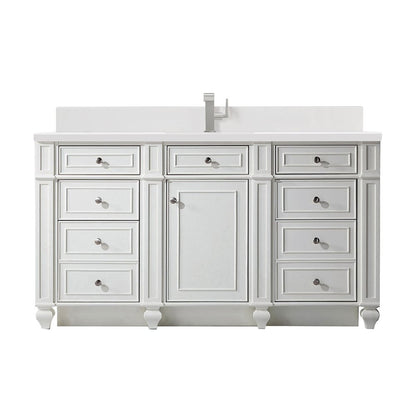 James Martin - Bristol 60" Single Vanity, Bright White w/ Single Hole 3 CM White Zeus Silestone Top & Backsplash - 157-V60S-BW-1WZ view 1