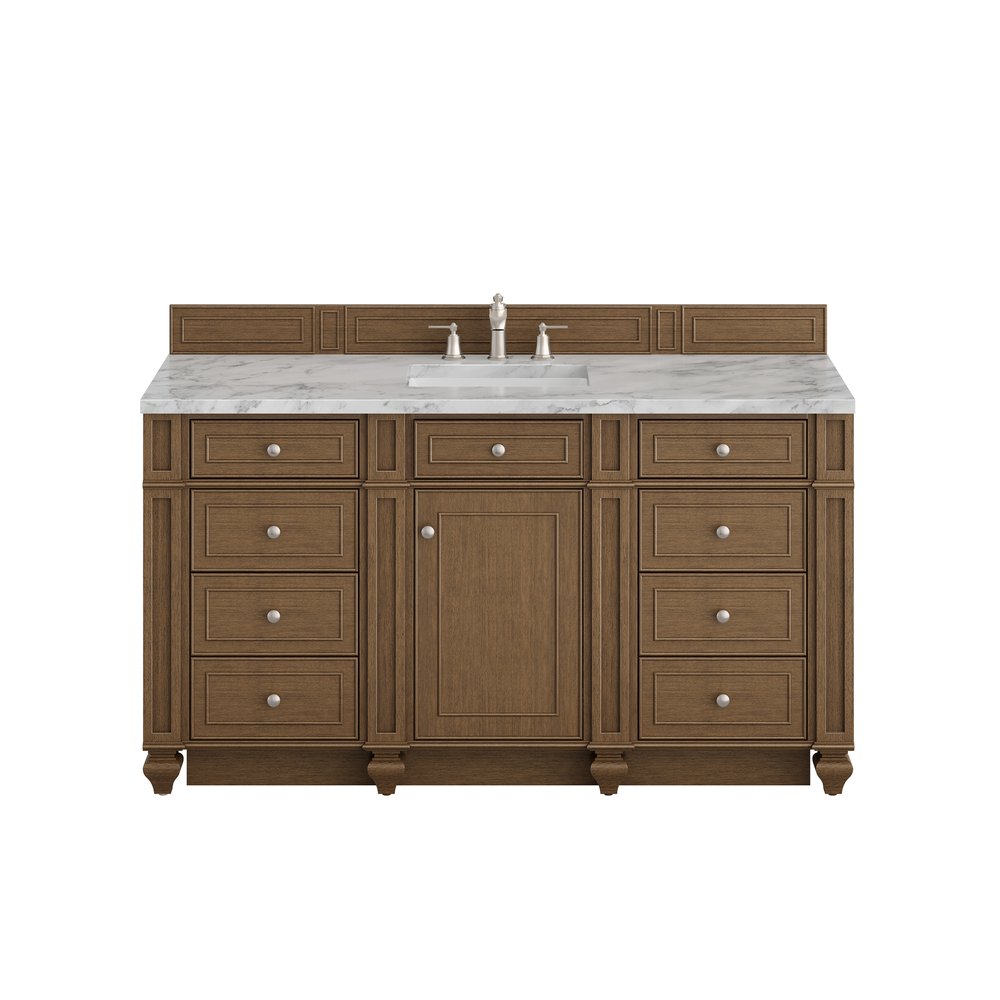 James Martin - Bristol 60" Single Vanity, Saddle Brown w/ 3 CM Carrara Marble Top - 157-V60S-SBR-3CAR view 1