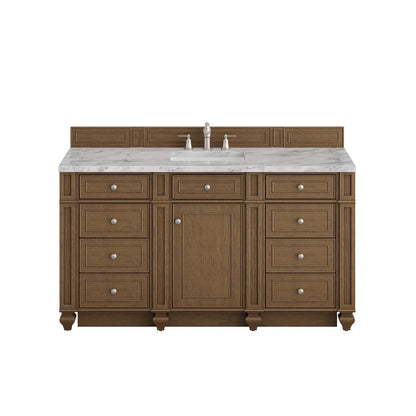 James Martin - Bristol 60" Single Vanity, Saddle Brown w/ 3 CM Carrara Marble Top - 157-V60S-SBR-3CAR view 1