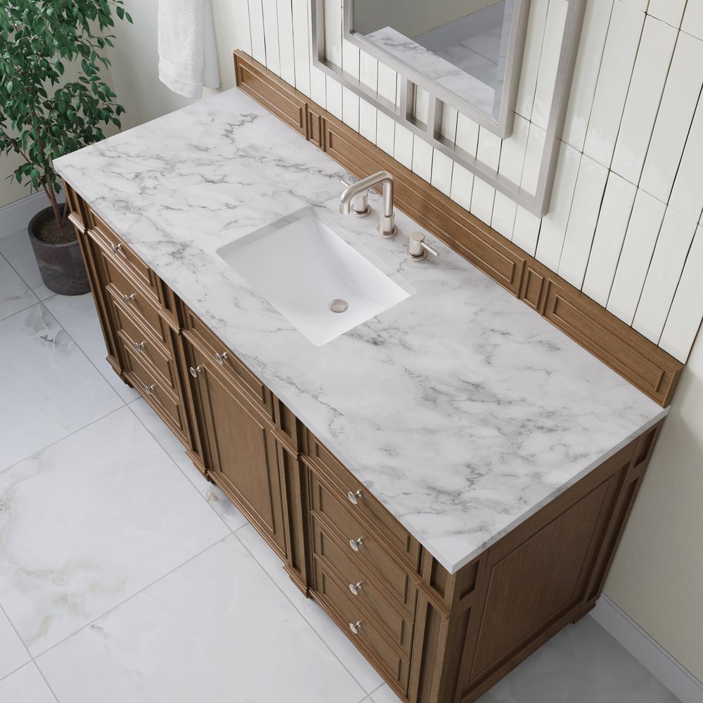 James Martin - Bristol 60" Single Vanity, Saddle Brown w/ 3 CM Carrara Marble Top - 157-V60S-SBR-3CAR view 5