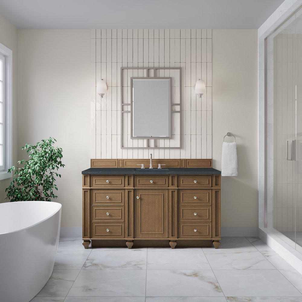 James Martin - Bristol 60" Single Vanity, Saddle Brown w/ 3 CM Charcoal Soapstone Silestone Top - 157-V60S-SBR-3CSP view 2