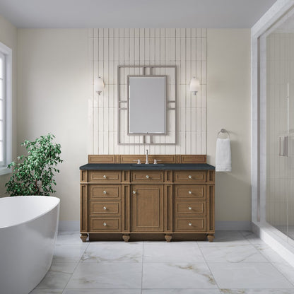 James Martin - Bristol 60" Single Vanity, Saddle Brown w/ 3 CM Charcoal Soapstone Silestone Top - 157-V60S-SBR-3CSP view 2
