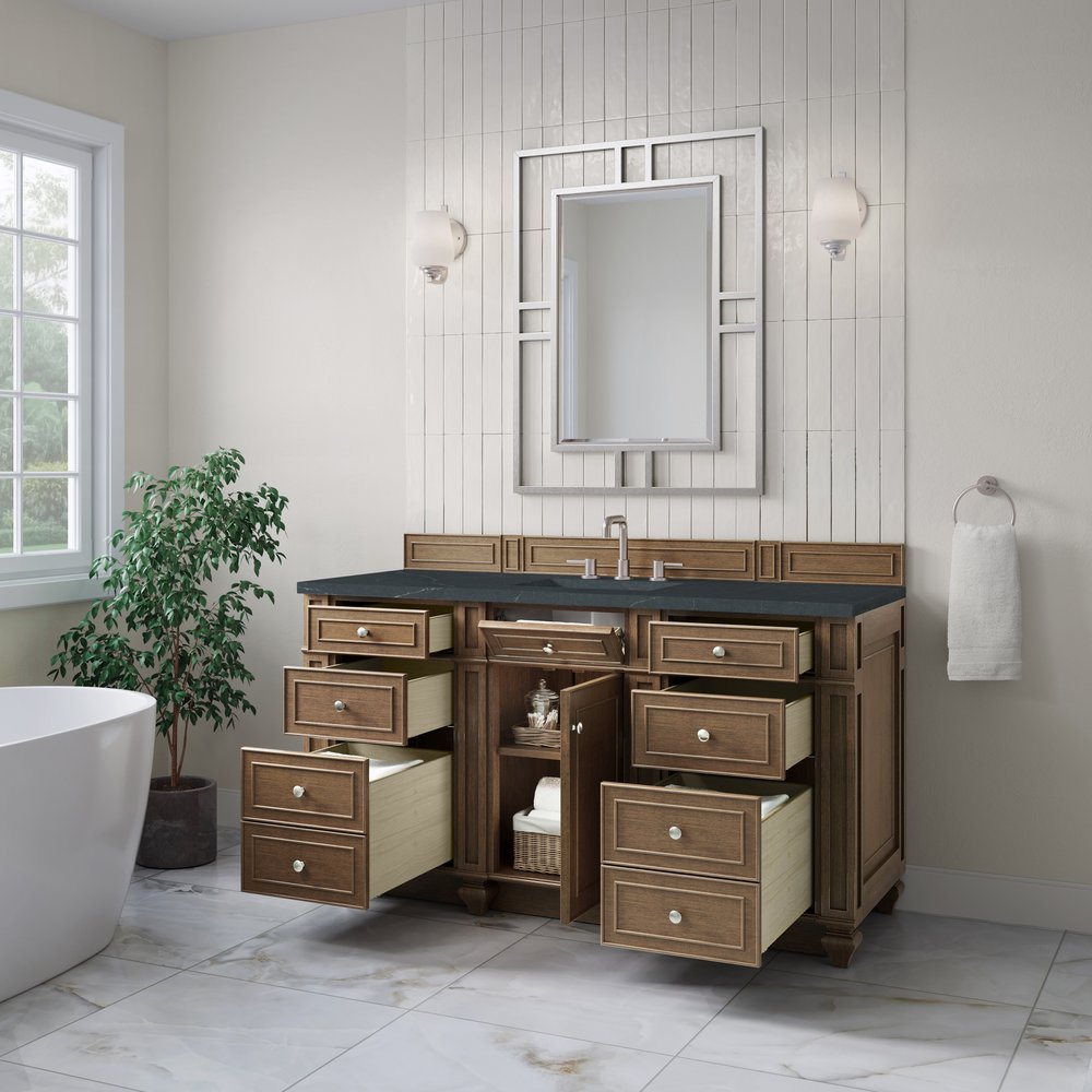 James Martin - Bristol 60" Single Vanity, Saddle Brown w/ 3 CM Charcoal Soapstone Silestone Top - 157-V60S-SBR-3CSP view 4