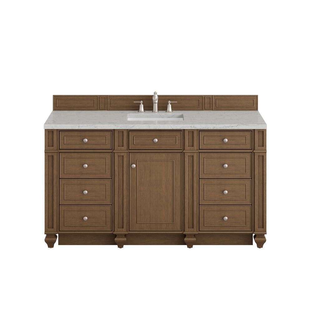 James Martin - Bristol 60" Single Vanity, Saddle Brown w/ 3 CM Eternal Jasmine Pearl Silestone Top - 157-V60S-SBR-3EJP view 1