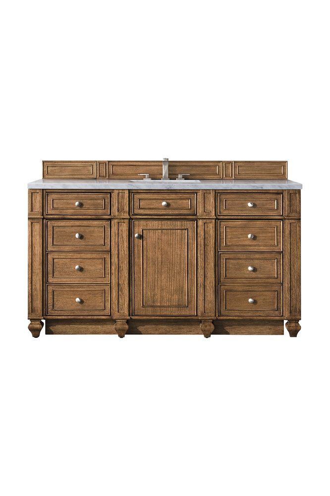 James Martin - Bristol 60" Single Vanity, Saddle Brown w/ 3 CM Eternal Jasmine Pearl Silestone Top w/FreePower Wireless Charger - 157-V60S-SBR-FEJP view 1