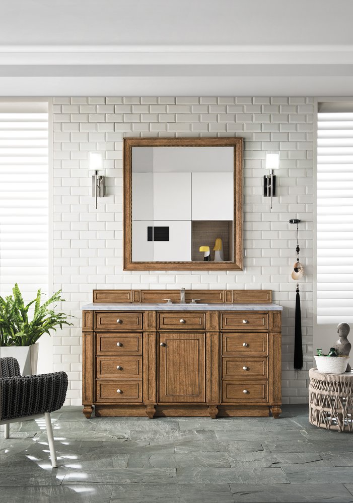 James Martin - Bristol 60" Single Vanity, Saddle Brown w/ 3 CM Eternal Jasmine Pearl Silestone Top w/FreePower Wireless Charger - 157-V60S-SBR-FEJP view 3