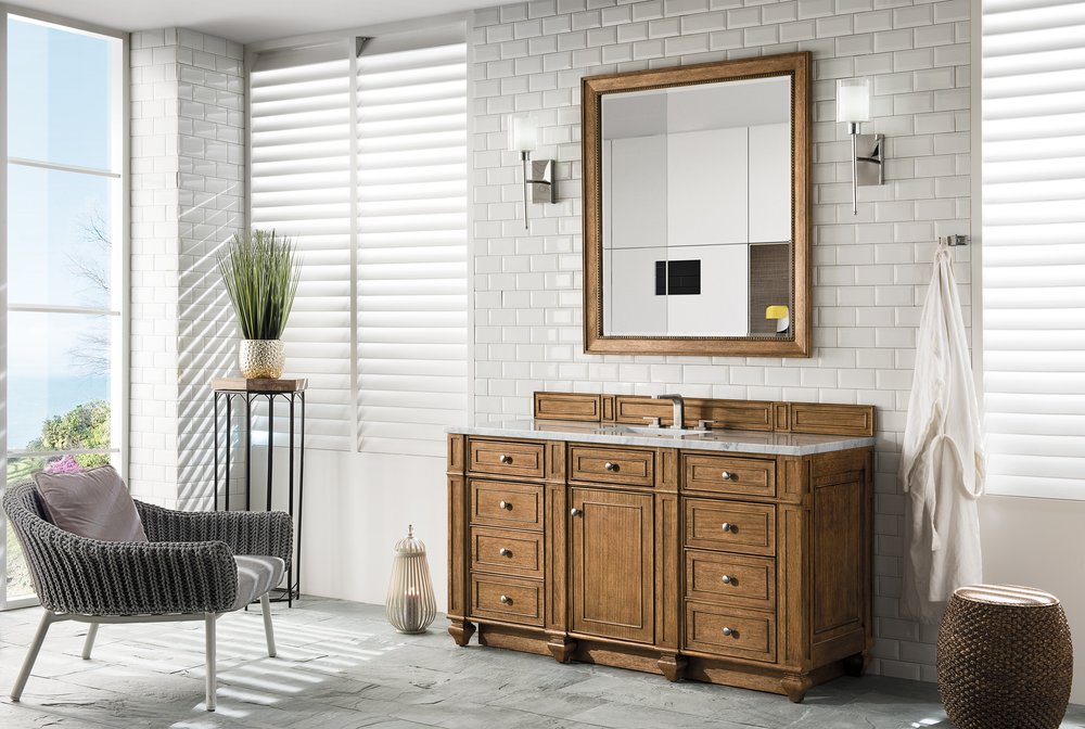 James Martin - Bristol 60" Single Vanity, Saddle Brown w/ 3 CM Eternal Jasmine Pearl Silestone Top w/FreePower Wireless Charger - 157-V60S-SBR-FEJP view 4