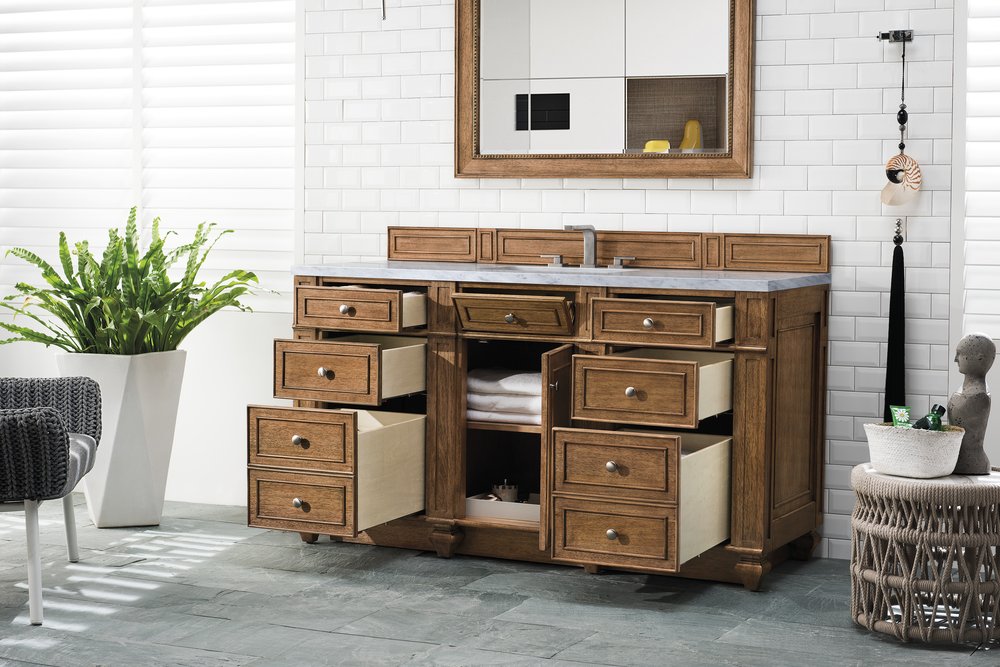 James Martin - Bristol 60" Single Vanity, Saddle Brown w/ 3 CM Eternal Jasmine Pearl Silestone Top w/FreePower Wireless Charger - 157-V60S-SBR-FEJP view 5