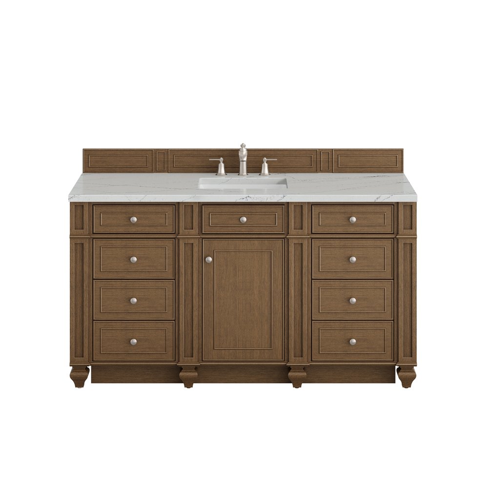 James Martin - Bristol 60" Single Vanity, Saddle Brown w/ 3 CM Ethereal Noctis Silestone Top - 157-V60S-SBR-3ENC view 1