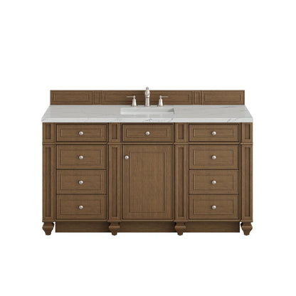 James Martin - Bristol 60" Single Vanity, Saddle Brown w/ 3 CM Ethereal Noctis Silestone Top - 157-V60S-SBR-3ENC view 1