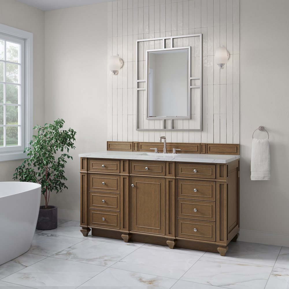James Martin - Bristol 60" Single Vanity, Saddle Brown w/ 3 CM Ethereal Noctis Silestone Top - 157-V60S-SBR-3ENC view 3