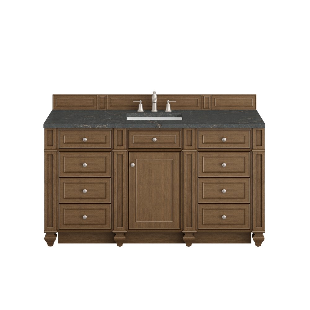 James Martin - Bristol 60" Single Vanity, Saddle Brown w/ 3 CM Parisien Bleu Silestone Top - 157-V60S-SBR-3PBL view 1