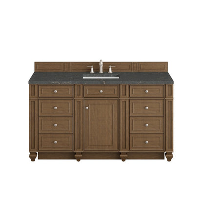 James Martin - Bristol 60" Single Vanity, Saddle Brown w/ 3 CM Parisien Bleu Silestone Top - 157-V60S-SBR-3PBL view 1