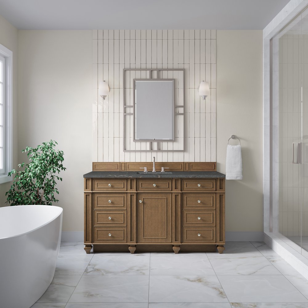James Martin - Bristol 60" Single Vanity, Saddle Brown w/ 3 CM Parisien Bleu Silestone Top - 157-V60S-SBR-3PBL view 2