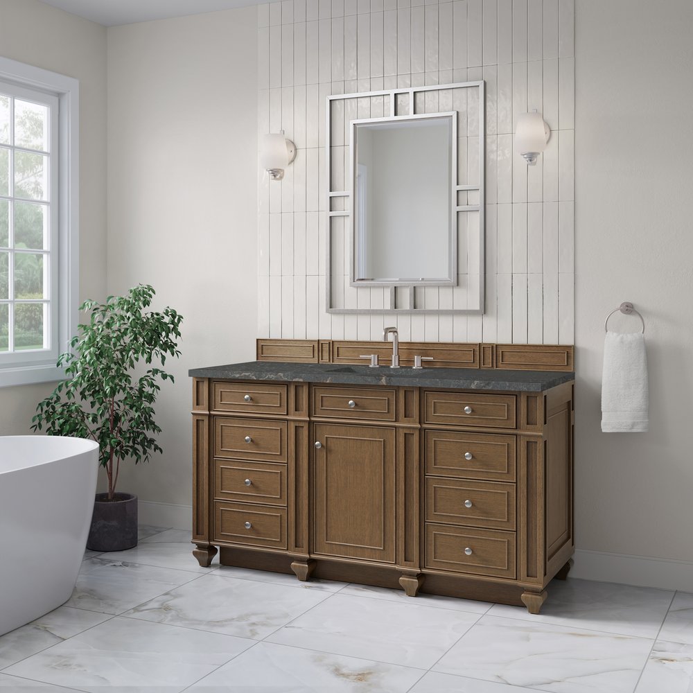 James Martin - Bristol 60" Single Vanity, Saddle Brown w/ 3 CM Parisien Bleu Silestone Top - 157-V60S-SBR-3PBL view 3
