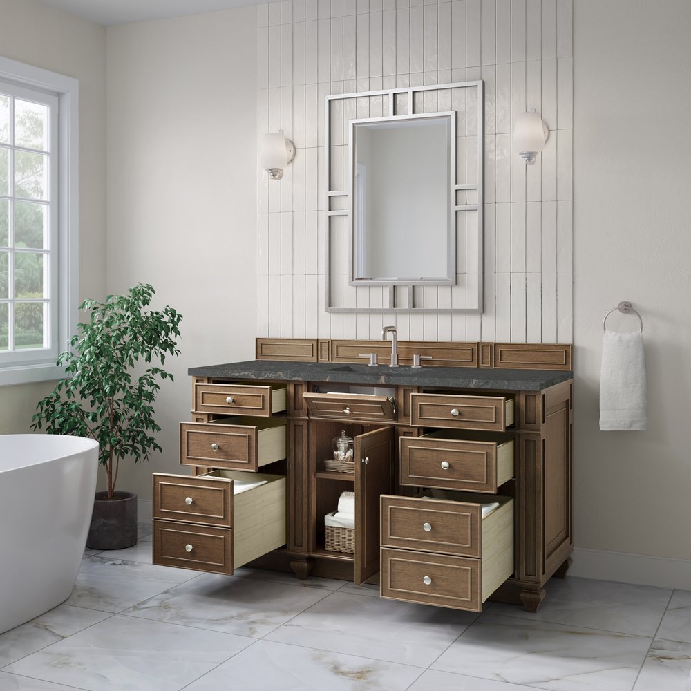 James Martin - Bristol 60" Single Vanity, Saddle Brown w/ 3 CM Parisien Bleu Silestone Top - 157-V60S-SBR-3PBL view 4