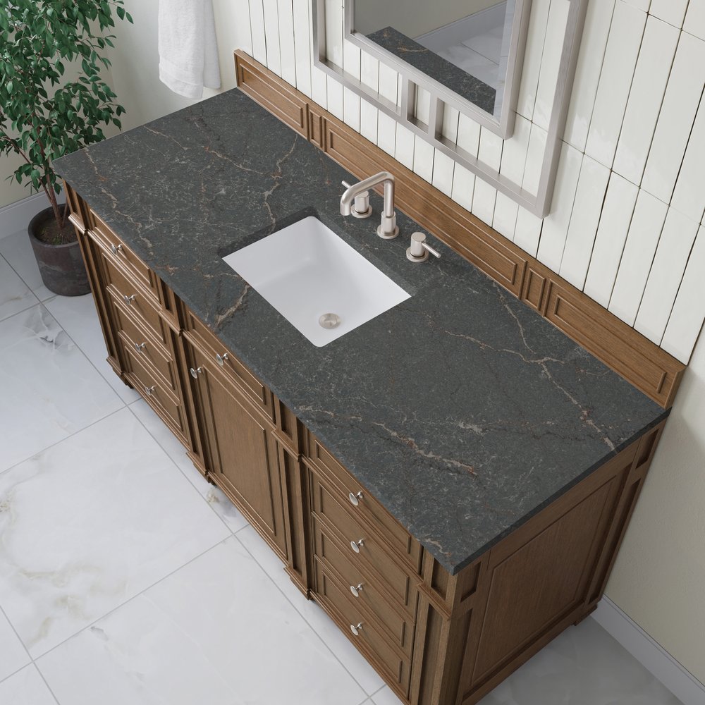 James Martin - Bristol 60" Single Vanity, Saddle Brown w/ 3 CM Parisien Bleu Silestone Top - 157-V60S-SBR-3PBL view 5