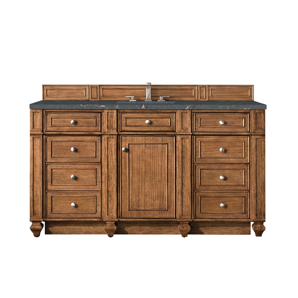 James Martin - Bristol 60" Single Vanity, Saddle Brown w/ 3 CM Parisien Bleu Silestone Top w/FreePower Wireless Charger - 157-V60S-SBR-FPBL view 1