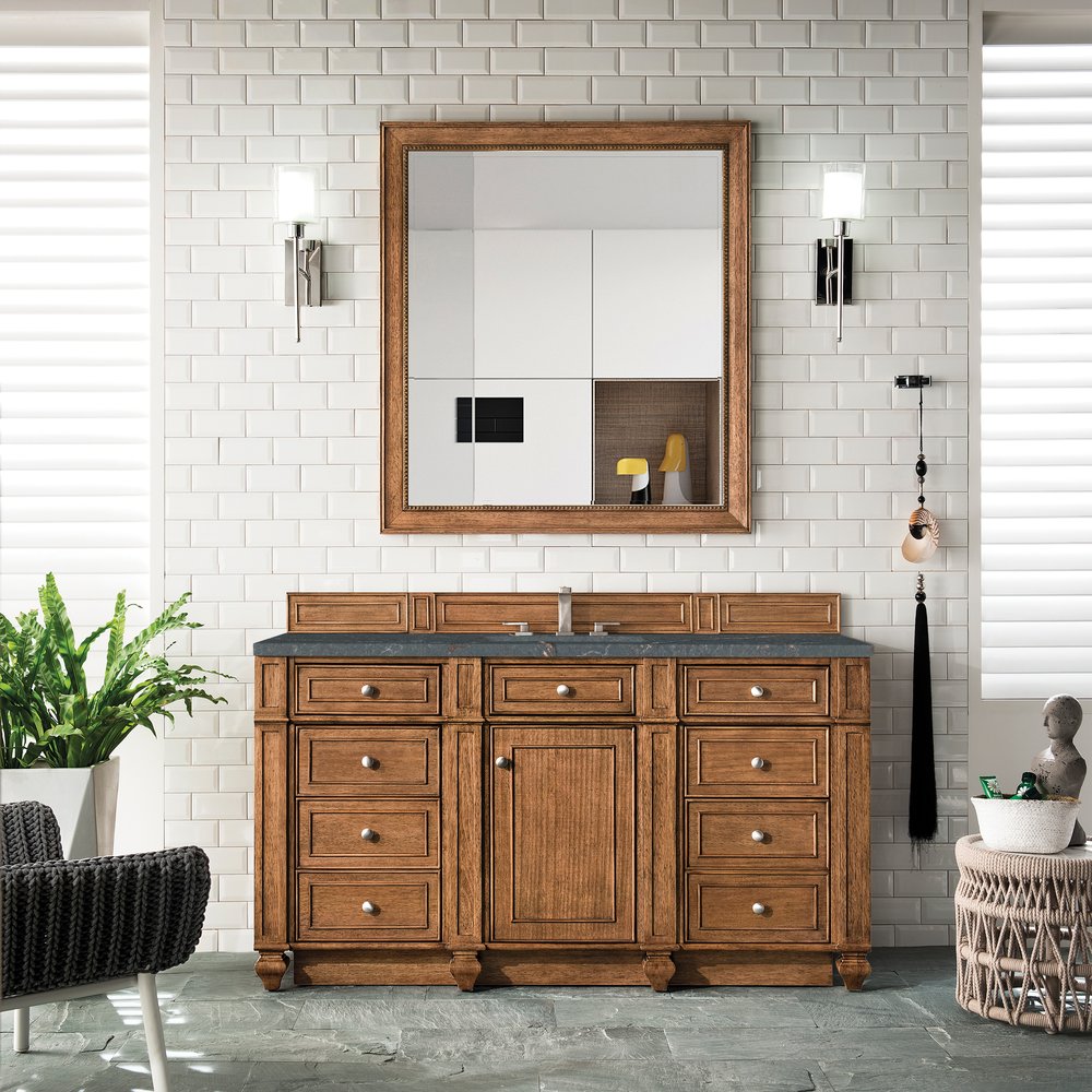 James Martin - Bristol 60" Single Vanity, Saddle Brown w/ 3 CM Parisien Bleu Silestone Top w/FreePower Wireless Charger - 157-V60S-SBR-FPBL view 3
