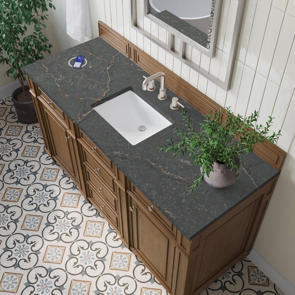 James Martin - Bristol 60" Single Vanity, Saddle Brown w/ 3 CM Parisien Bleu Silestone Top w/FreePower Wireless Charger - 157-V60S-SBR-FPBL view 6