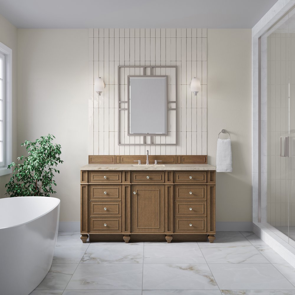 James Martin - Bristol 60" Single Vanity, Saddle Brown, w/ 3 CM Tajnar Eclos Top - 157-V60S-SBR-3TJR view 2