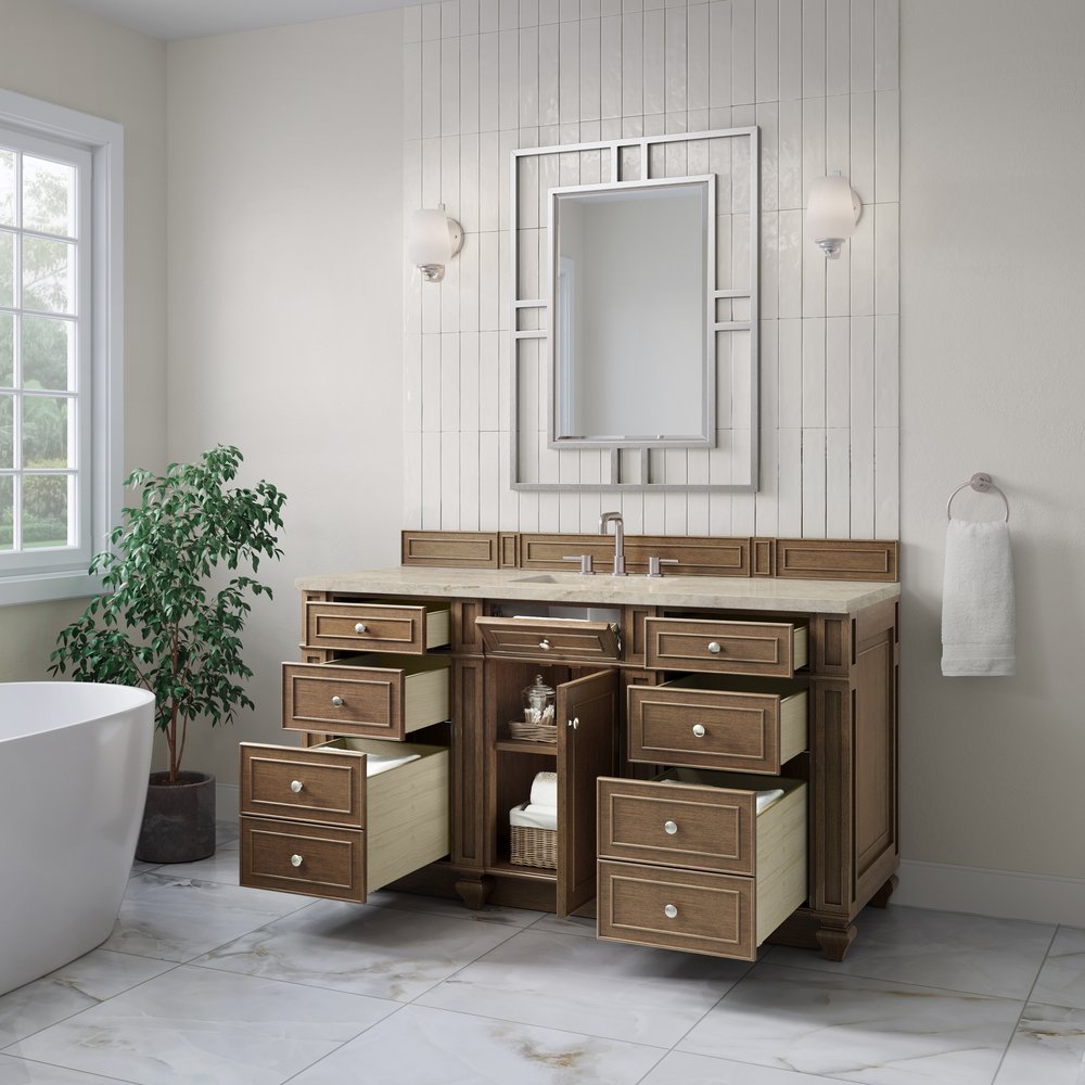 James Martin - Bristol 60" Single Vanity, Saddle Brown, w/ 3 CM Tajnar Eclos Top - 157-V60S-SBR-3TJR view 4