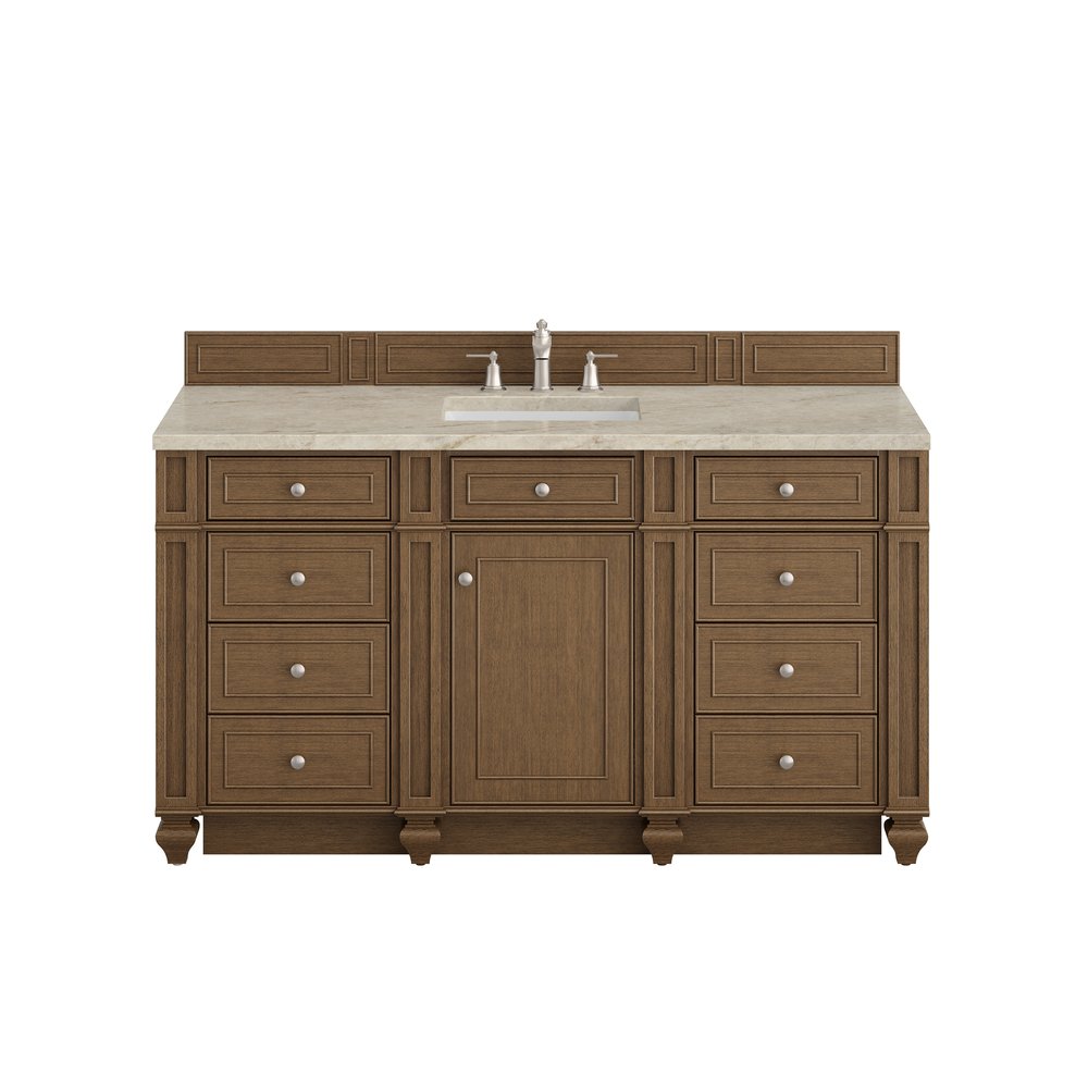 James Martin - Bristol 60" Single Vanity, Saddle Brown, w/ 3 CM Tajnar Eclos Top w/FreePower Wireless Charger - 157-V60S-SBR-FTJR view 1