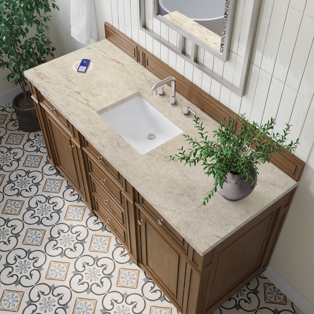 James Martin - Bristol 60" Single Vanity, Saddle Brown, w/ 3 CM Tajnar Eclos Top w/FreePower Wireless Charger - 157-V60S-SBR-FTJR view 5