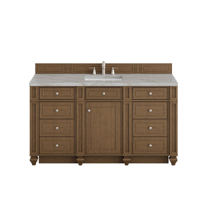 James Martin - Bristol 60" Single Vanity, Saddle Brown w/ 3 CM Victorian Silver Silestone Top - 157-V60S-SBR-3VSL view 1