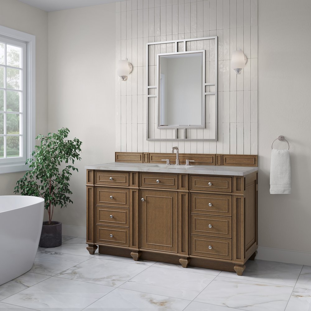 James Martin - Bristol 60" Single Vanity, Saddle Brown w/ 3 CM Victorian Silver Silestone Top - 157-V60S-SBR-3VSL view 3