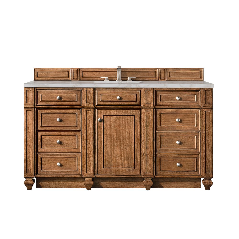 James Martin - Bristol 60" Single Vanity, Saddle Brown w/ 3 CM Victorian Silver Silestone Top w/FreePower Wireless Charger - 157-V60S-SBR-FVSL view 1
