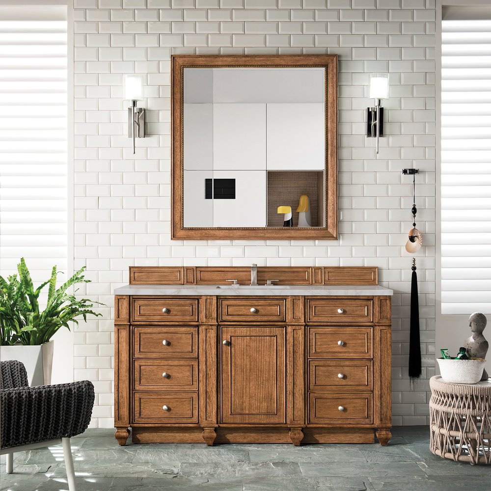 James Martin - Bristol 60" Single Vanity, Saddle Brown w/ 3 CM Victorian Silver Silestone Top w/FreePower Wireless Charger - 157-V60S-SBR-FVSL view 3