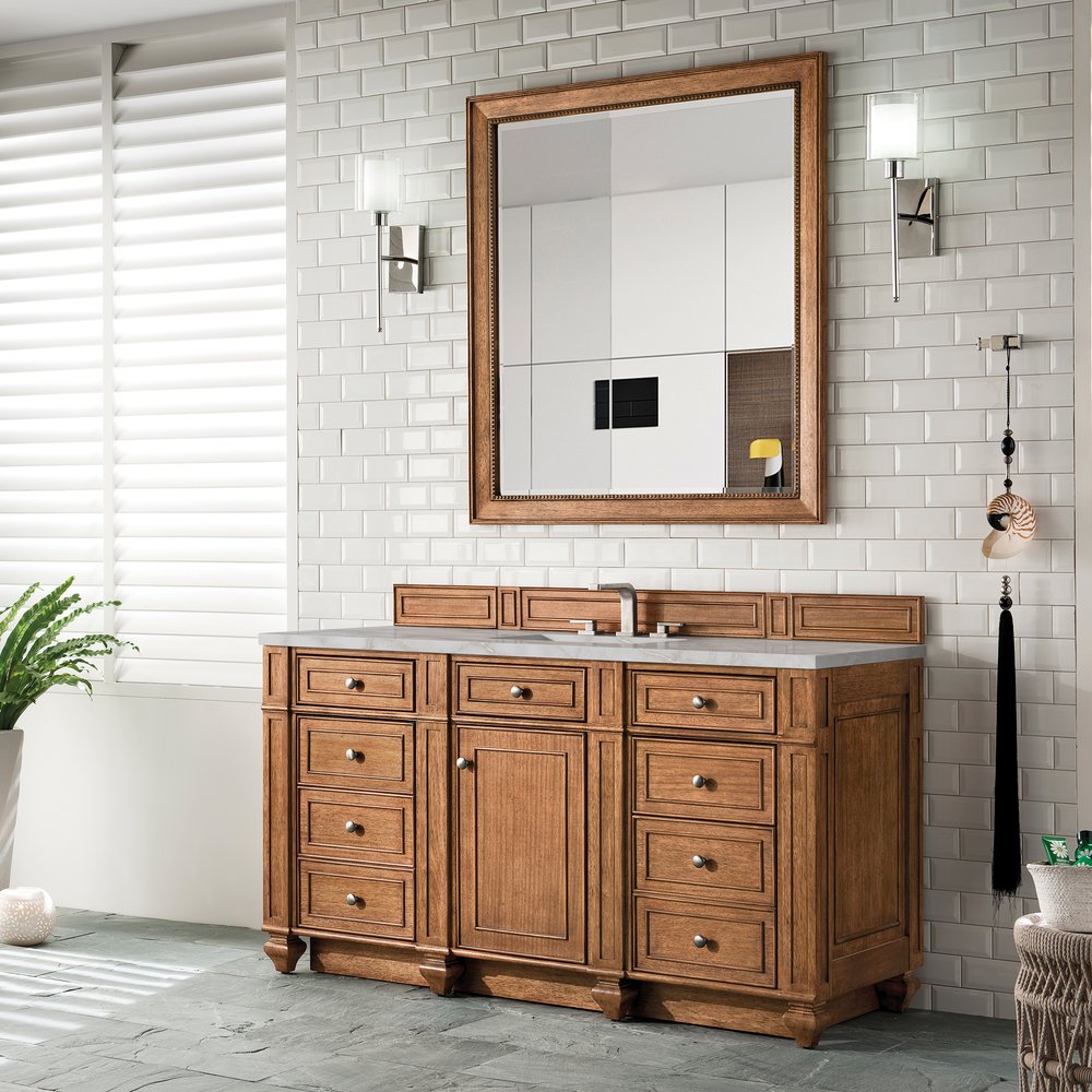 James Martin - Bristol 60" Single Vanity, Saddle Brown w/ 3 CM Victorian Silver Silestone Top w/FreePower Wireless Charger - 157-V60S-SBR-FVSL view 4