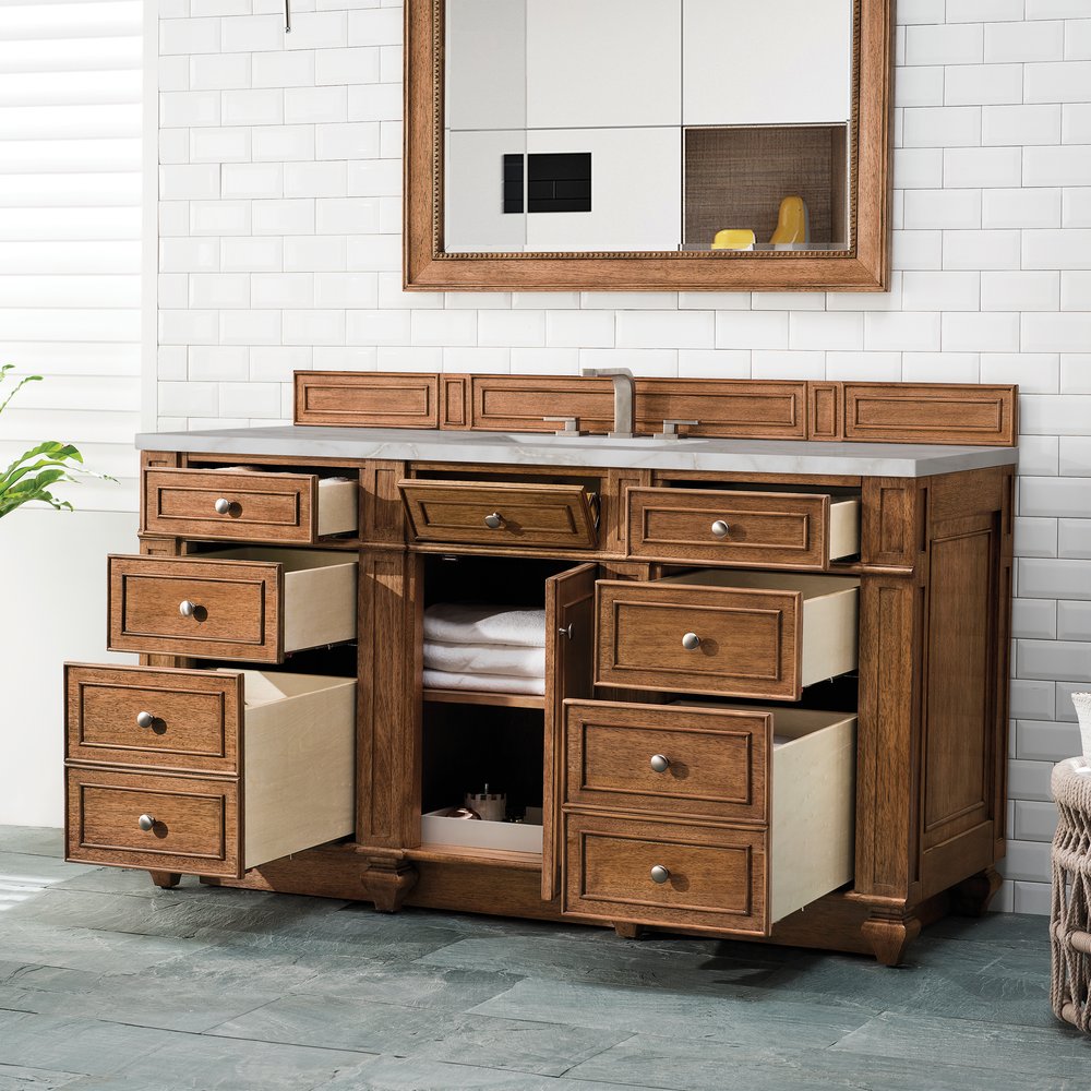 James Martin - Bristol 60" Single Vanity, Saddle Brown w/ 3 CM Victorian Silver Silestone Top w/FreePower Wireless Charger - 157-V60S-SBR-FVSL view 5