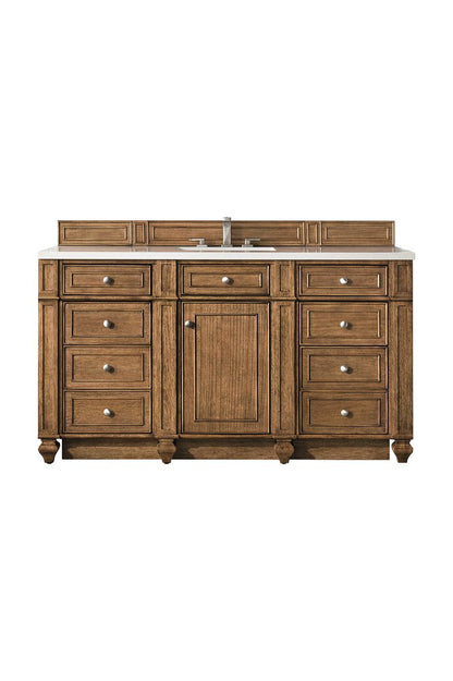 James Martin - Bristol 60" Single Vanity, Saddle Brown w/ 3 CM White Zeus Silestone Top - 157-V60S-SBR-3WZ view 1
