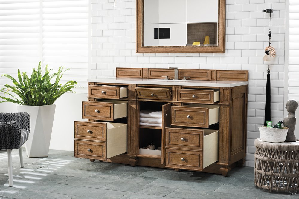 James Martin - Bristol 60" Single Vanity, Saddle Brown w/ 3 CM White Zeus Silestone Top - 157-V60S-SBR-3WZ view 4