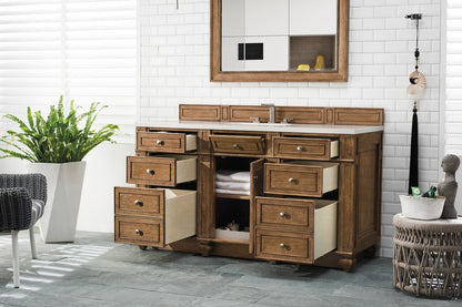 James Martin - Bristol 60" Single Vanity, Saddle Brown w/ 3 CM White Zeus Silestone Top - 157-V60S-SBR-3WZ view 4