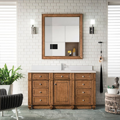 James Martin - Bristol 60" Single Vanity, Saddle Brown w/ Single Hole 3 CM White Zeus Silestone Top & Backsplash - 157-V60S-SBR-1WZ view 2