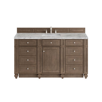 James Martin - Bristol 60" Single Vanity, Whitewashed Walnut w/ 3 CM Carrara Marble Top - 157-V60S-WW-3CAR view 1