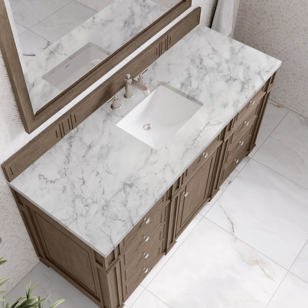 James Martin - Bristol 60" Single Vanity, Whitewashed Walnut w/ 3 CM Carrara Marble Top - 157-V60S-WW-3CAR view 5